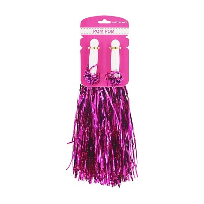 Pink Metallic Cheerleader Pom Poms Pk 2