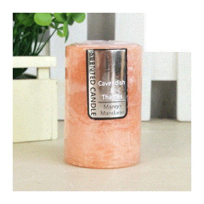Apricot Colour Mandarin & Mango Scented Pillar Candle (5cm x 7.5cm) Pk 1