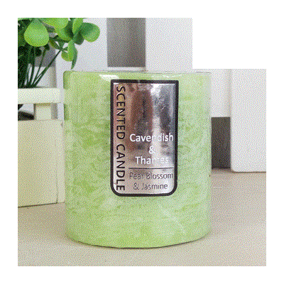 Green Pear Blossom & Jasmine Scented Pillar Candle (7cm x 7.5cm) Pk 1