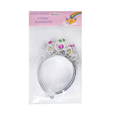 Silver Princess Tiara with Assorted Colour Diamantes Pk 4