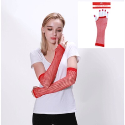 Red Long Fishnet Gloves (1 Pair)