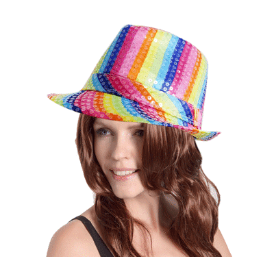 Rainbow Fedora Hat with Clear Sequins Pk 1