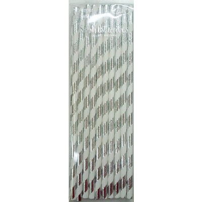 Metallic Silver Stripe Paper Straws Pk 20