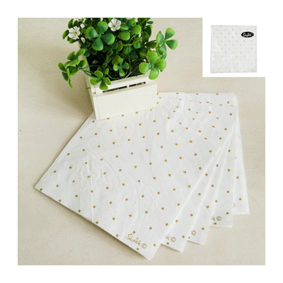 White Lunch Napkins with Metallic Gold Dots 3 Ply Pk 20