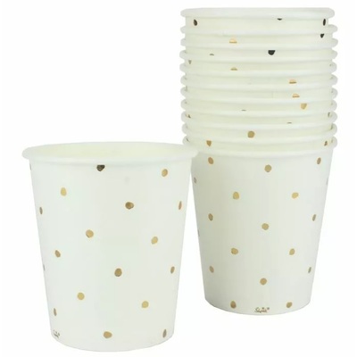 White Paper Cups with Metallic Gold Dots (200ml) Pk 12