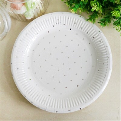 White 23cm Paper Plates with Metallic Silver Dots (Pk 12)