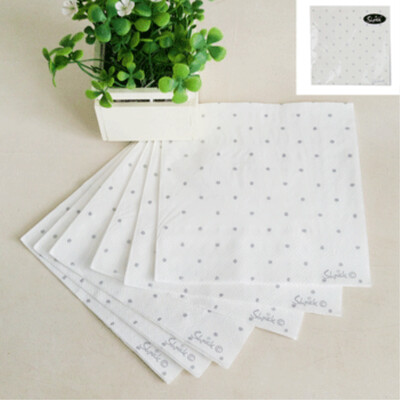 White 3 Ply Lunch Napkins with Silver Dots Pk 20