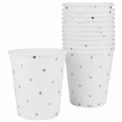 White with Silver Dots Paper Cups 200ml (Pk 12)
