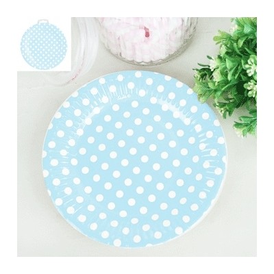 Blue Paper Plates with White Polka Dots (18cm) Pk 12