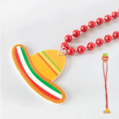 Mexican Sombrero Necklace on Red Beads Pk 1 