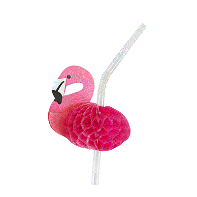 Plastic Flexible Straws with Flamingo Honeycomb Decoration Pk 12