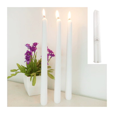 White Unscented Taper Candles Pk 3