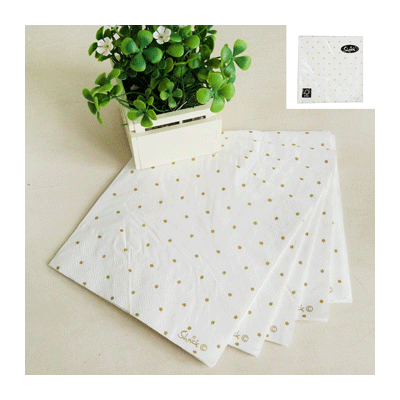 White 3 Ply Cocktail Napkins with Gold Dots Pk 20