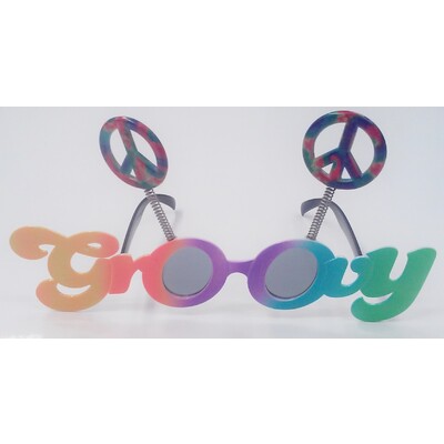 Rainbow Groovy Party Glasses with Attached Peace Sign Boppers Pk 1