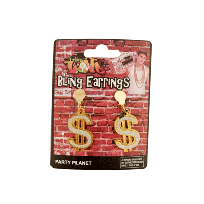 Clip-On Bling Dollar Sign Earrings (1 Pair)