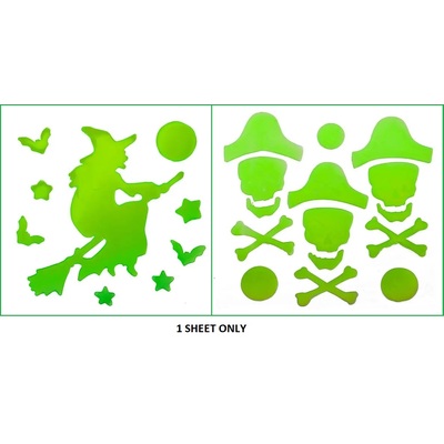 Assorted Glow in the Dark Window Wall Gel Clings - Pirate or Witch (Pk 1)