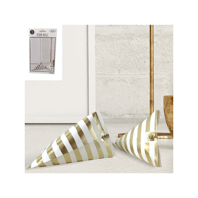 White & Gold Striped Party Tetra Bags Pk 3