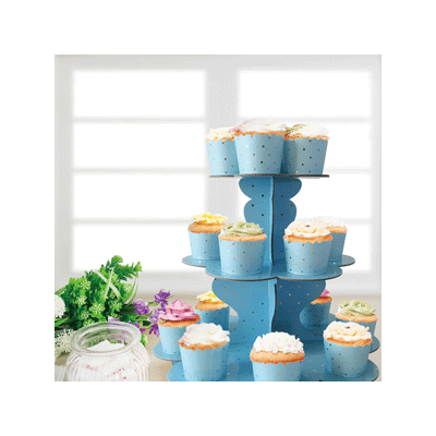 Blue 3 Tier Cupcake Stand with Gold Dots Pk 1
