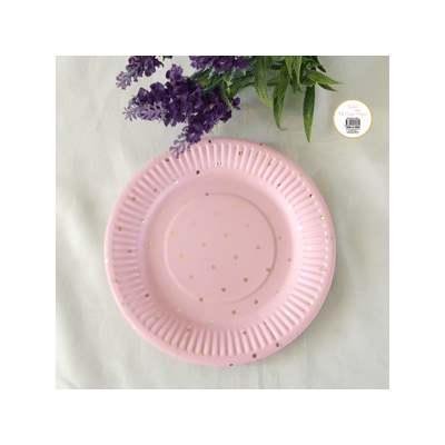 Pink 7in. Paper Plates with Gold Dots Pk 12