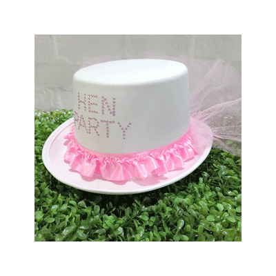White Hen Party Top Hat with Pink Tulle Pk 1