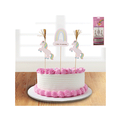 Unicorn Party Cake Picks (Assorted Designs) Pk 3