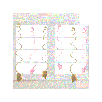 Luxe Pink & Gold Hanging Star Swirl Decorations Pk 6