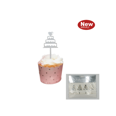 Silver Wedding Cake Cake Toppers Pk 4