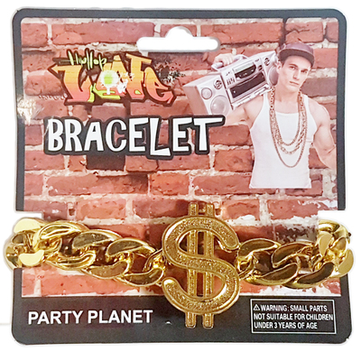 Pimp Dollar Sign Bracelet on Gold Chain Pk 1