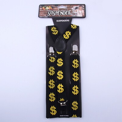 Adult Black Suspenders / Braces with Gold Dollar Signs Pk 1