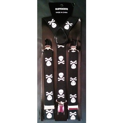 Adult Halloween Black & White Skull Suspenders Pk 1
