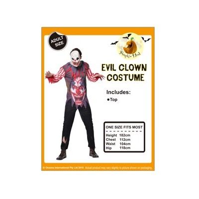 Adult Evil Clown Halloween Costume (One Size Fits Most) Pk 1 (TOP ONLY)