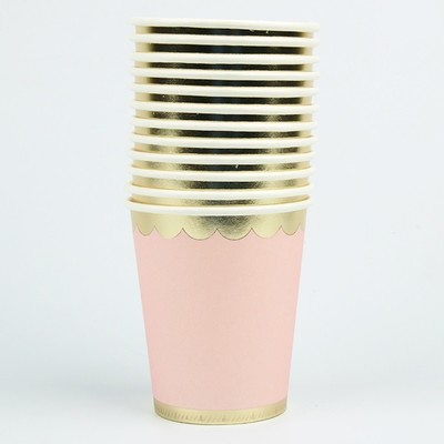 Luxe Pink Paper Cups with Gold Trim (200ml) Pk 12