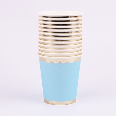 Luxe Blue Paper Cups with Gold Trim (200ml) Pk 12