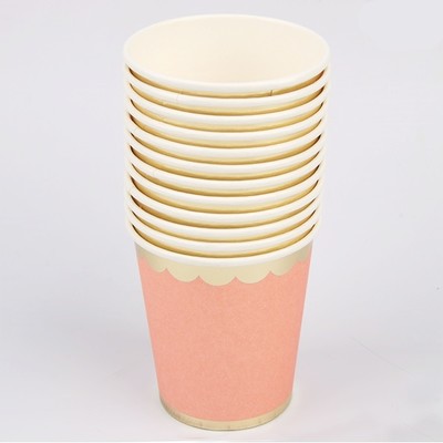 Luxe Coral Paper Cups with Gold Trim (200ml) Pk 12