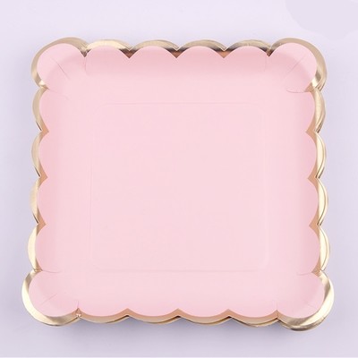 Luxe Pink Square Paper Plates with Gold Trim (18cm) Pk 12