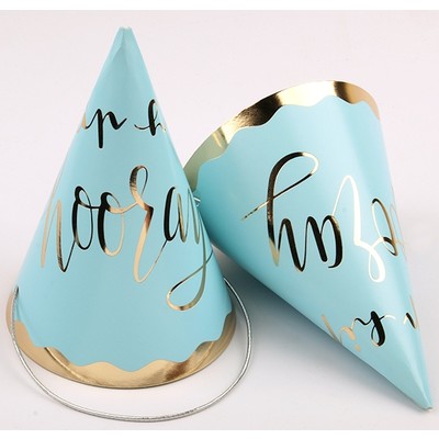 Luxe Blue & Gold Hip Hip Hooray Party Hats Pk 4 