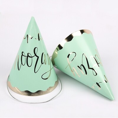 Luxe Mint Green & Gold Hip Hip Hooray Party Hats Pk 4