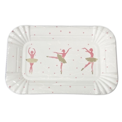 Pink & Gold Ballerina Paper Rectangle Plates 10x16cm (Pk 12)