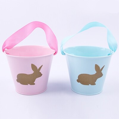Assorted Pink or Blue Metal Easter Pail Bucket (12cm) Pk 2