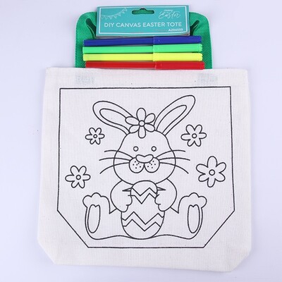 DIY Colour-In Easter Bunny Canvas Tote Bag with 4 Markers Pk 1 