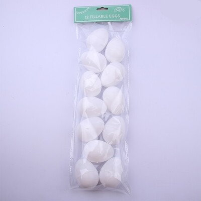 White Fillable Plastic Easter Eggs (6cm) Pk 12