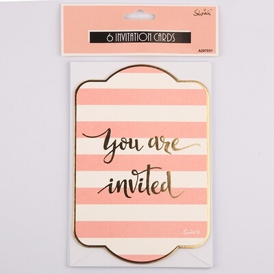 Luxe Coral & Gold Invitations & Envelopes Pk 6