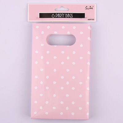 Pink Party Loot Bags with White Dots Pk 6