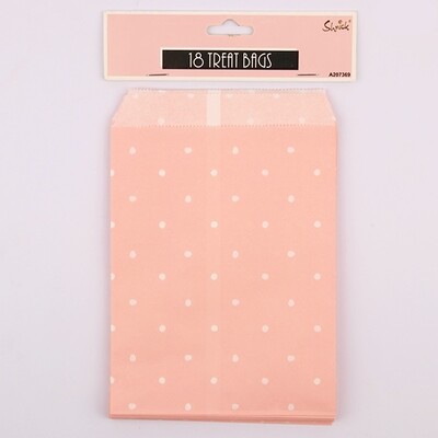 Light Pink Paper Treat Bags with White Dots (13cm x 18cm) Pk 18