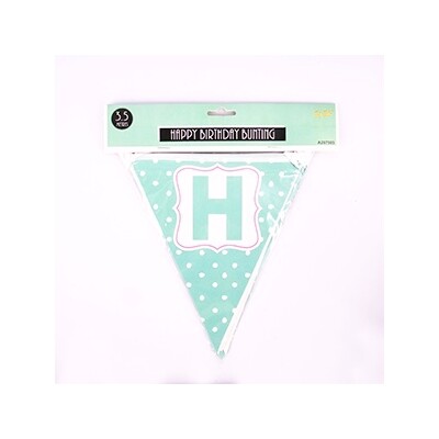 Mint Green & White Happy Birthday Bunting Banner (3.5m) Pk 1