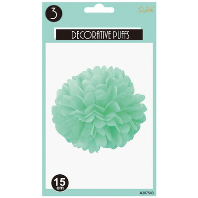 Mint Green Tissue Paper Pom Pom Decorations (15cm) Pk 3