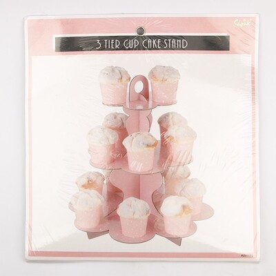 Pink 3 Tier Cupcake Stand with White Polka Dots Pk 1