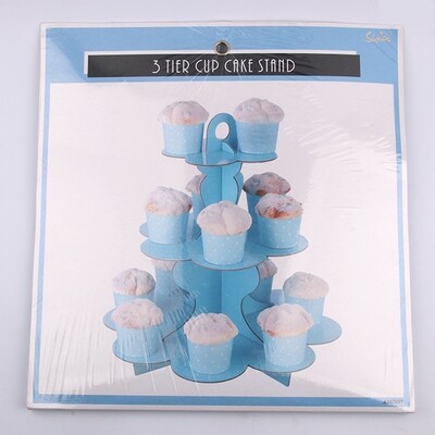 Blue 3 Tier Cupcake Stand with White Polka Dots Pk 1