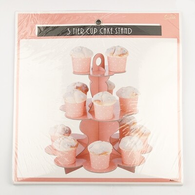 Coral Colour 3 Tier Cupcake Stand with White Polka Dots Pk 1