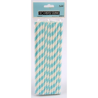 Blue and White Stripe Paper Straws Pk 20 